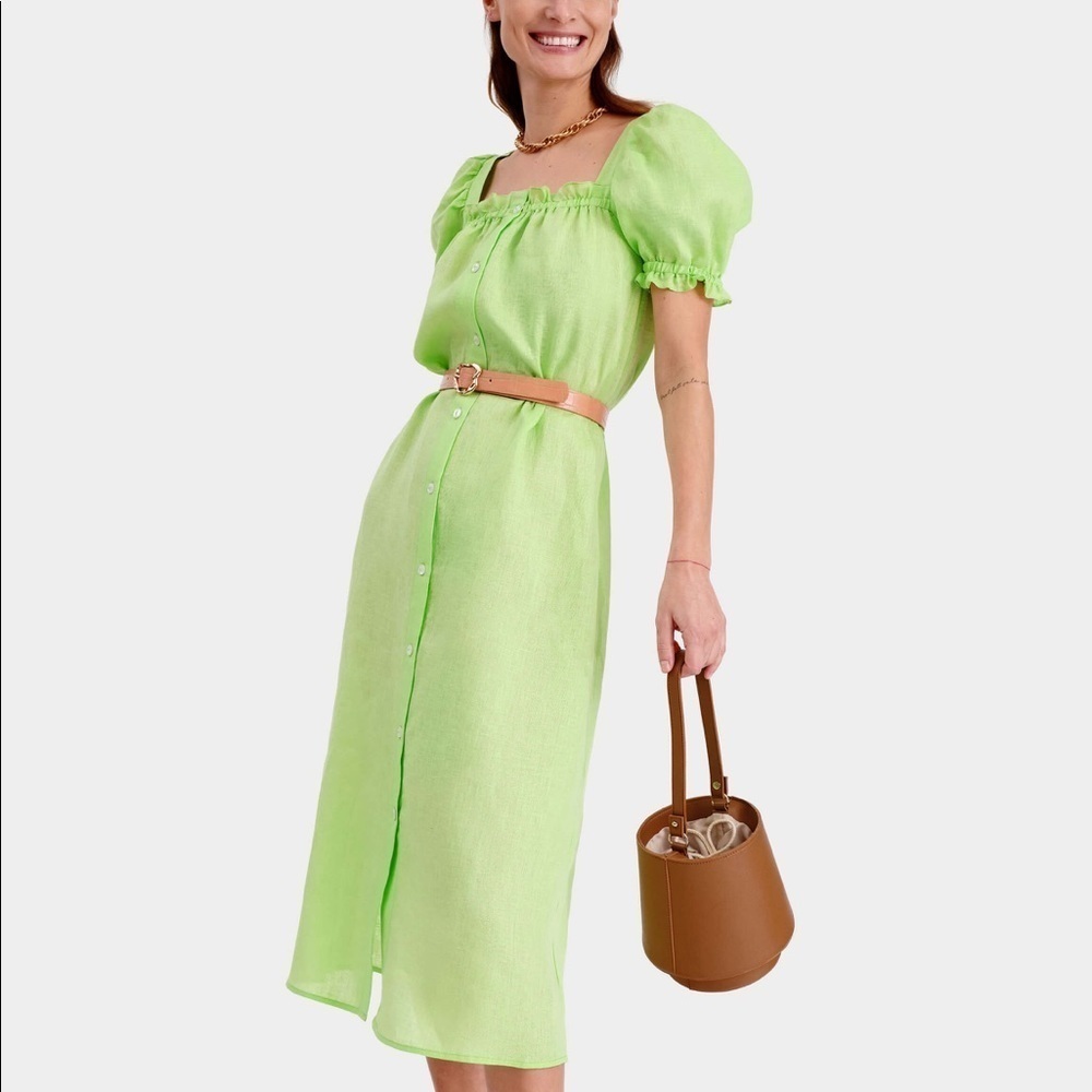 SLEEPER Brigitte Midi Linen Dress Lime